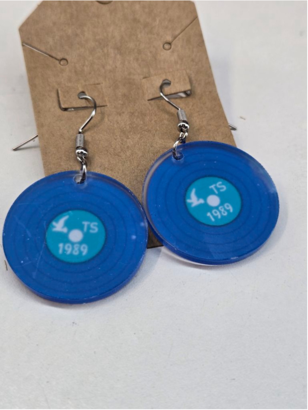 Blue Taylor Swift 1989 Vinyl Record Acrylic Drop Earrings Fishhooks Collectible - Picture 6 of 6